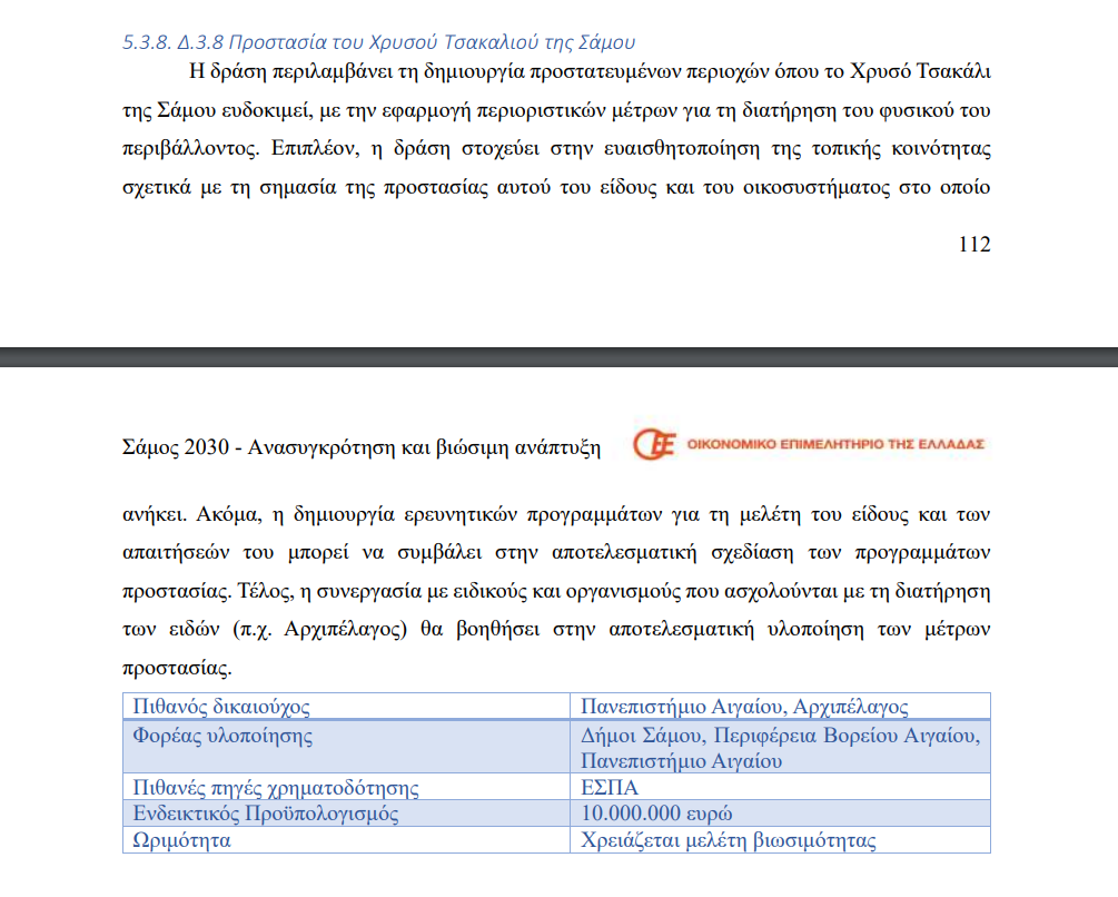 10.000.000 ευρώ για την προστασία του Χρυσού Τσακαλιού της Σάμου;